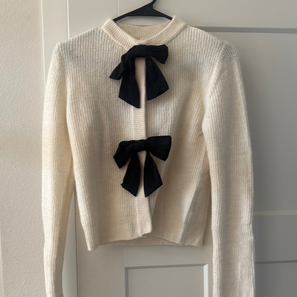 H&M Cream and Black Cardigan with Bow Details